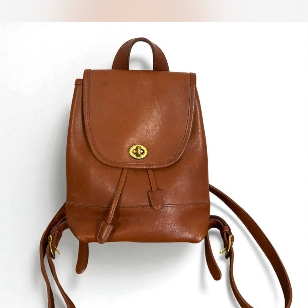 Coach Brown Leather Mini Backpack with Gold-Tone Turnlock